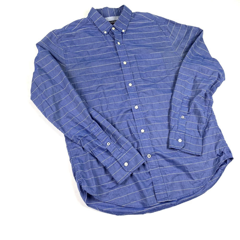 American Eagle Outfitters Shirt Men Medium Button Front Blue Stripe Athletic Fit - Picture 3 of 8